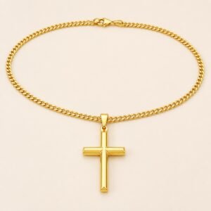 18K Gold-Plated Cross Pendant with 24" Curb Chain — product view