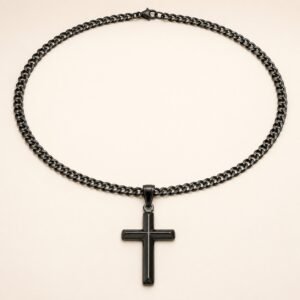 Black Stainless Steel Cross Pendant with 24" Curb Chain — product view