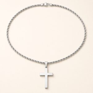 Stainless Steel Cross Pendant with 24" Rope Chain — product view