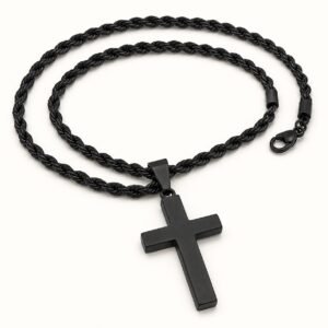 Black Stainless Steel Cross Pendant with 24" Rope Chain — product view