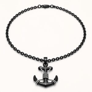 Black Stainless Steel Anchor Pendant Necklace — product view