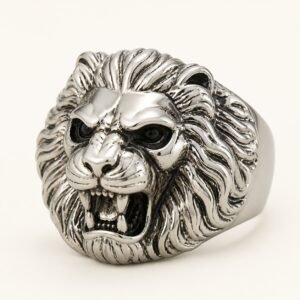 Silver-Tone Roaring Lion Statement Ring — product view