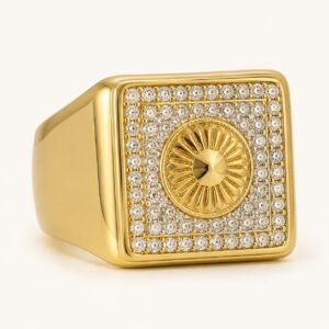 Gold-Tone Pavé Sunburst Signet Ring — product view
