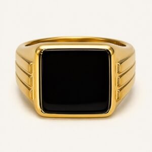 Gold-Tone Black Onyx Signet Ring — product view