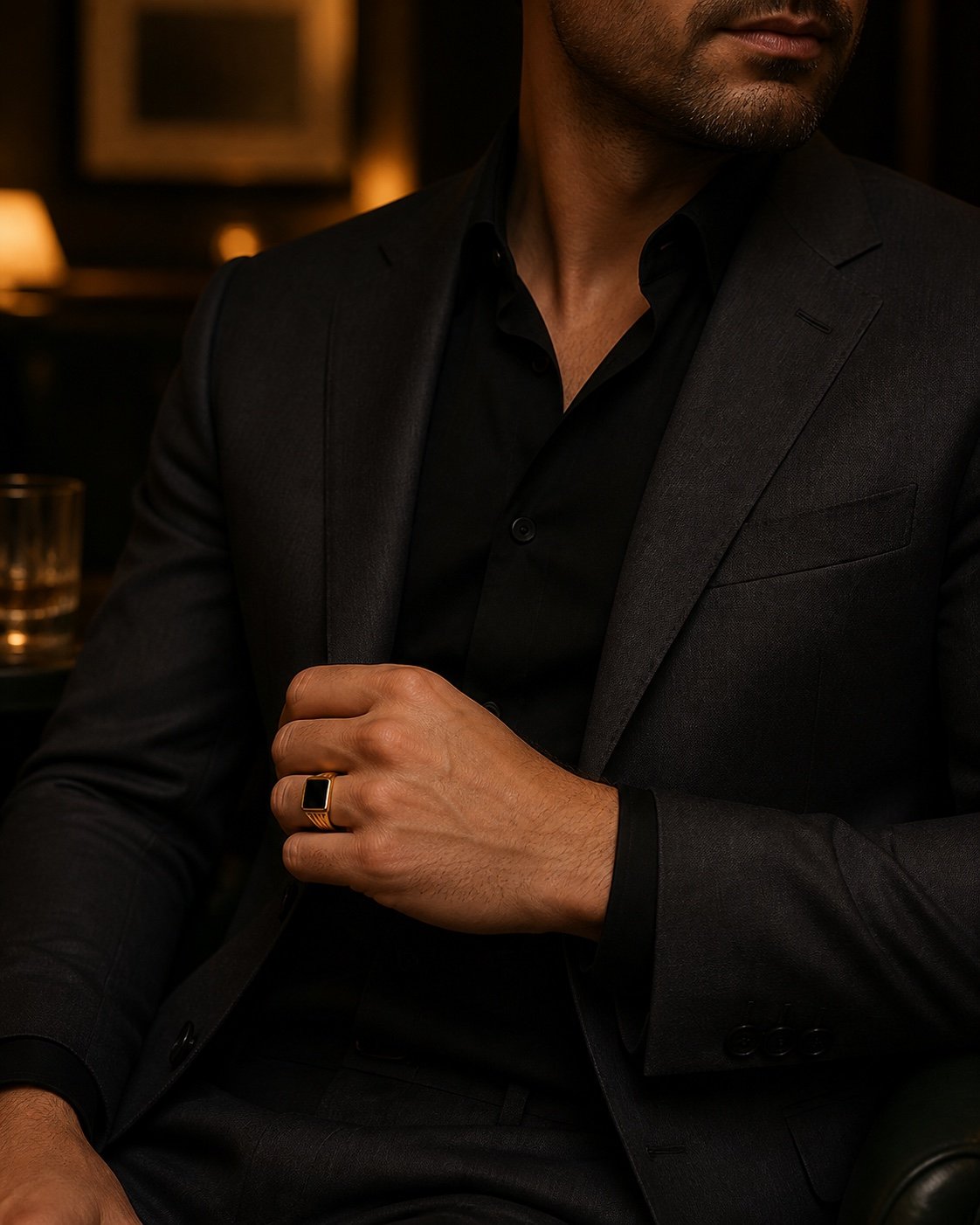 Gold-Tone Black Onyx Signet Ring — lifestyle view Gold-Tone Black Onyx Signet Ring — lifestyle view