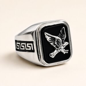 Men's Onyx & Stainless Steel Eagle Ring — product view