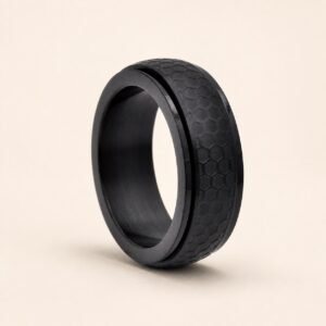 Men's Black Honeycomb Stainless Steel Spinner Ring — product view
