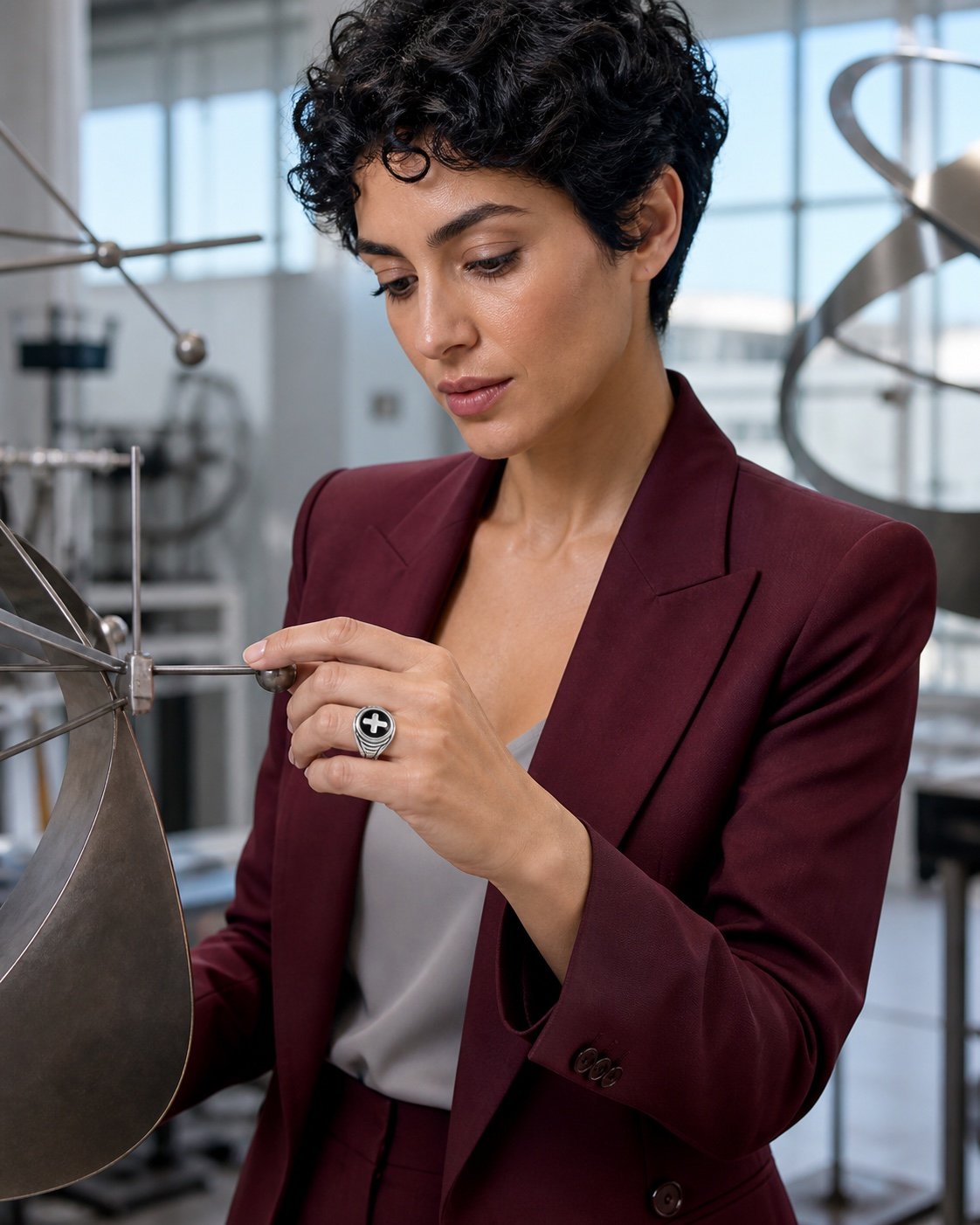 onyx stainless steel cross ring — styled view Onyx Stainless Steel Cross Ring — styled view