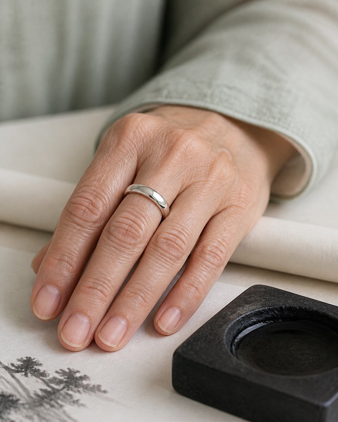 Polished Dome Stainless Steel Band Ring — detail view Polished Dome Stainless Steel Band Ring — detail view
