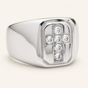 Cubic Zirconia Stainless Steel Cross Ring — product view