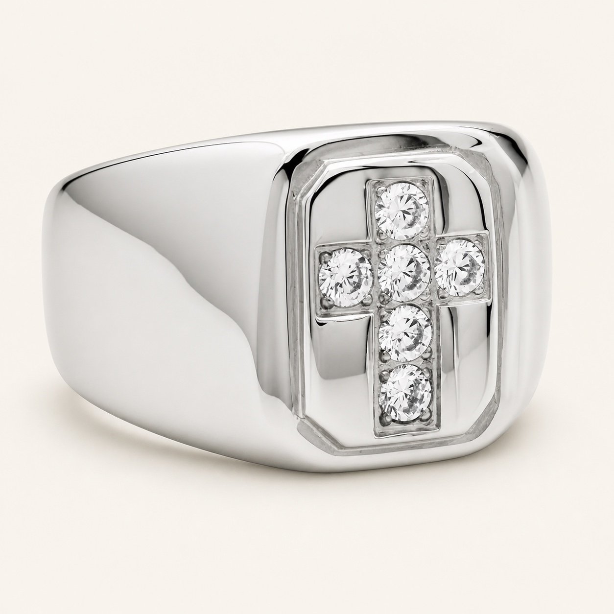 Cubic Zirconia Stainless Steel Cross Ring — product view Cubic Zirconia Stainless Steel Cross Ring — product view