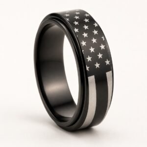 Black Stainless Steel American Flag Spinner Ring — product view