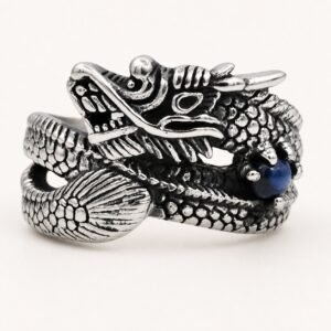 Genuine Blue Tiger Eye Stainless Steel Dragon Ring — product view