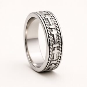 Stainless Steel Cross Band Ring — product view