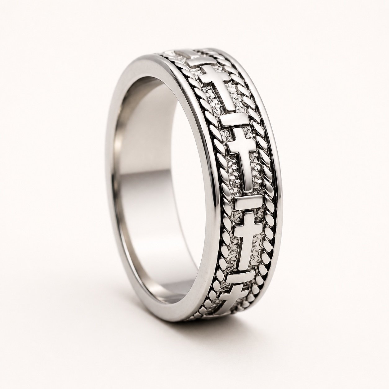 Stainless Steel Cross Band Ring — product view Stainless Steel Cross Band Ring — product view