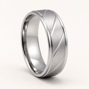 Brushed Stainless Steel Diagonal-Groove Ring — product view