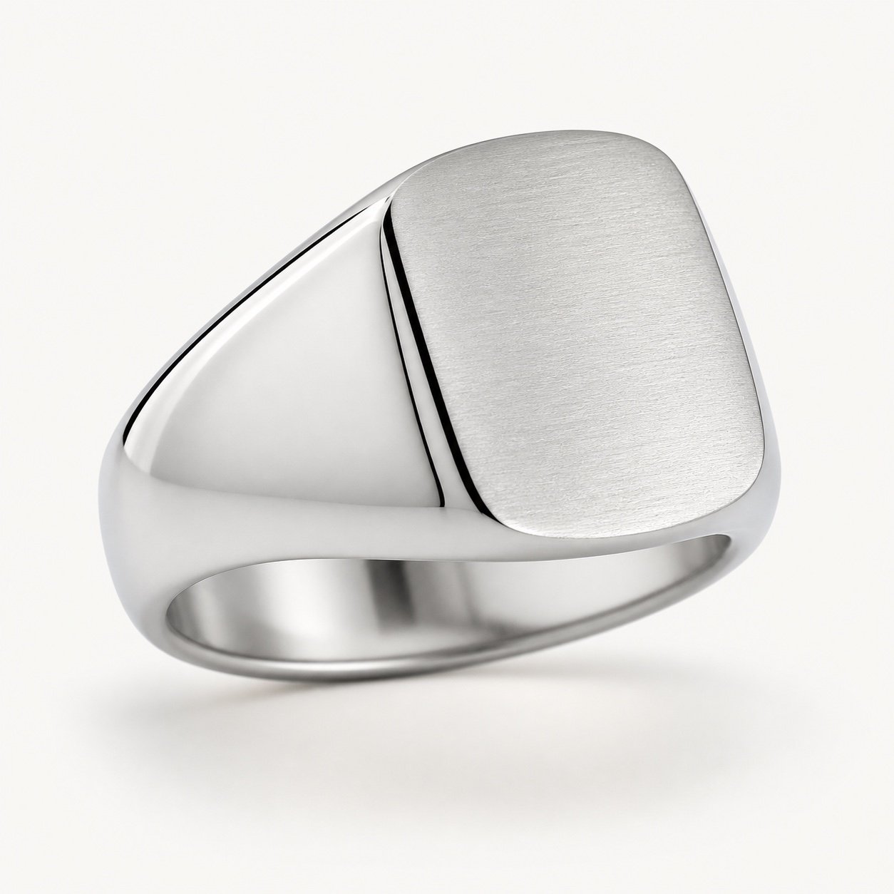 Brushed Stainless Steel Signet Ring — product view Brushed Stainless Steel Signet Ring — product view