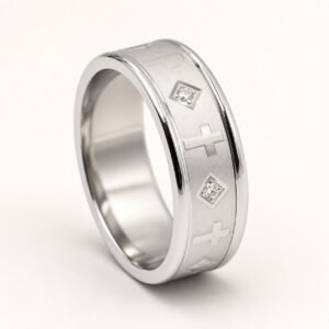 Stainless Steel CZ Cross Band Ring — product view