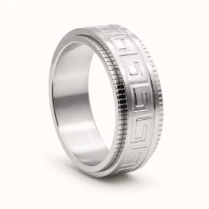 8mm Stainless Steel Greek Key Spinner Ring — product view