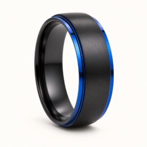 8mm Black & Blue Stainless Steel Band Ring — product view