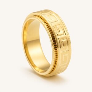 8mm Gold-Tone Greek Key Spinner Ring — product view