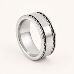 Braided-Groove Stainless Steel Band Ring — product view