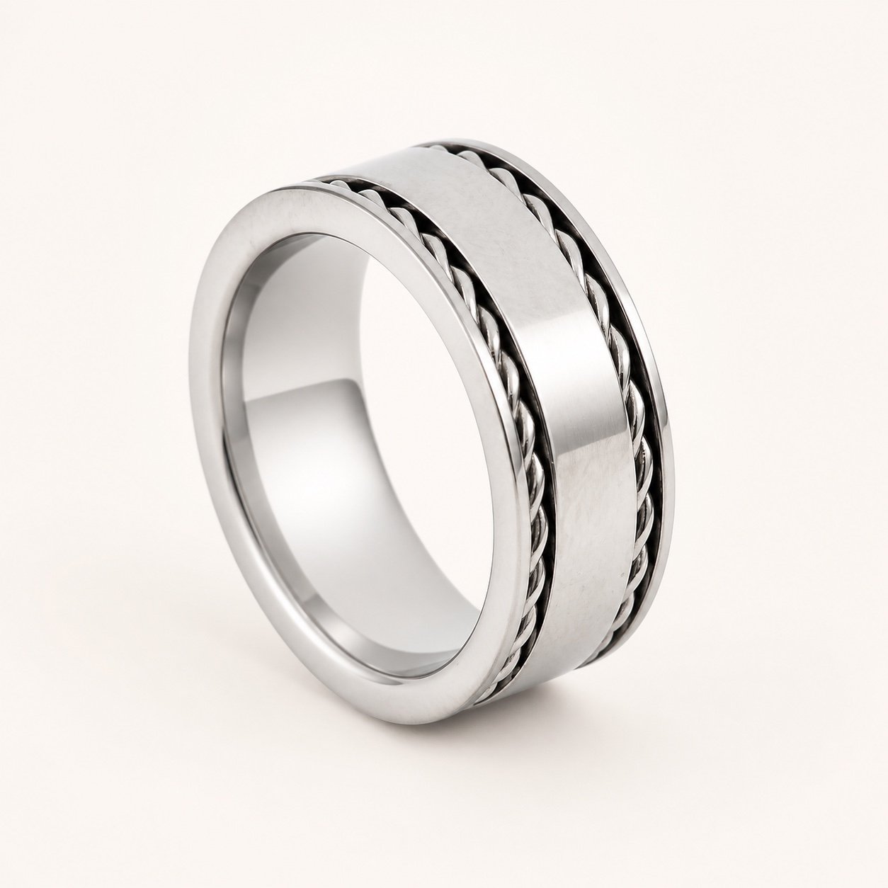 Braided-Groove Stainless Steel Band Ring — product view Braided-Groove Stainless Steel Band Ring — product view