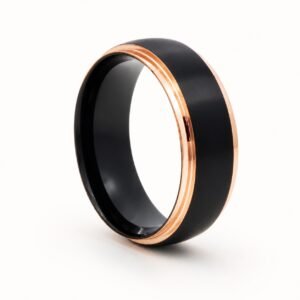 Black & Rose Gold-Tone Edge Band Ring — product view
