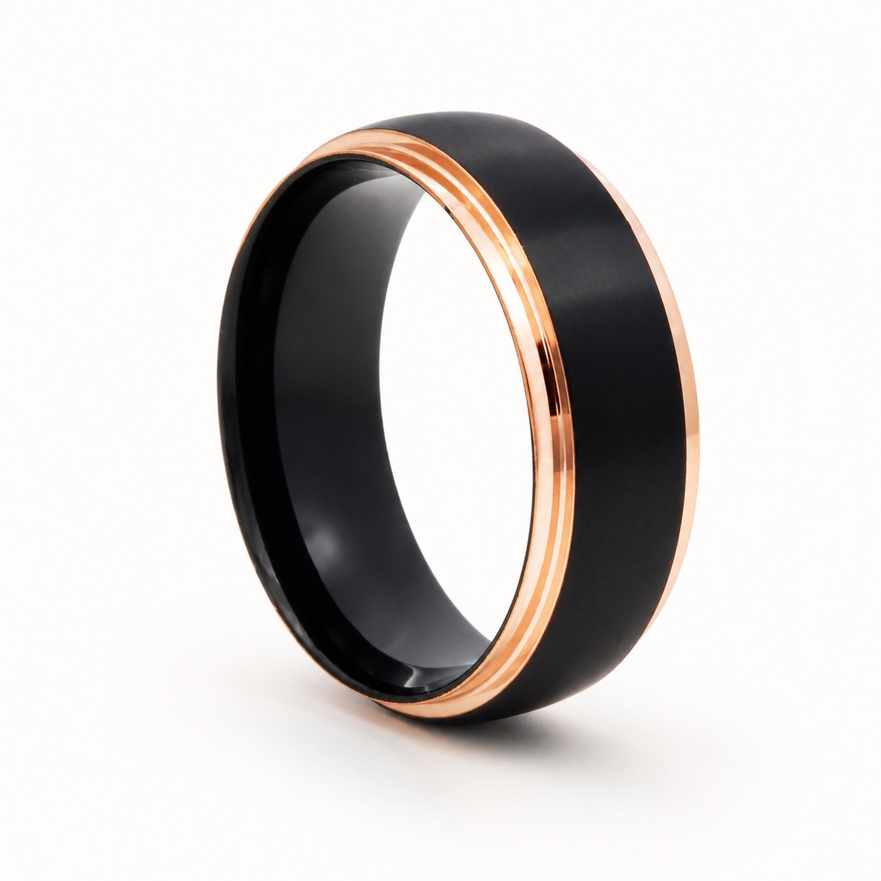 Black & Rose Gold-Tone Edge Band Ring — product view Black & Rose Gold-Tone Edge Band Ring — product view