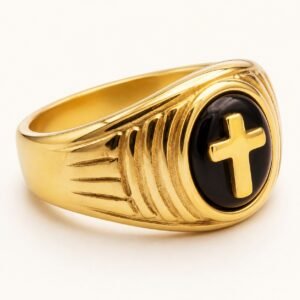 Gold-Tone Onyx Cross Statement Ring — product view