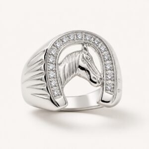 Polished Horseshoe Ring with Cubic Zirconia — product view