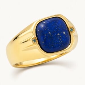 Gold-Tone Lapis Ring with Blue Cubic Zirconia — product view
