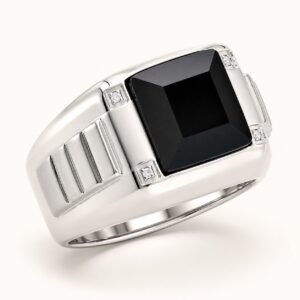 Onyx Signet Ring with Four Cubic Zirconia — product view