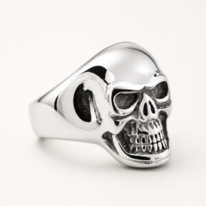 Polished Stainless Steel Skull Ring — product view