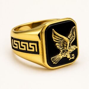 Gold-Tone Onyx Eagle Signet Ring — product view