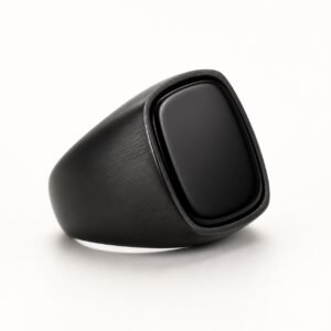 Black Stainless Steel Onyx Signet Ring — product view