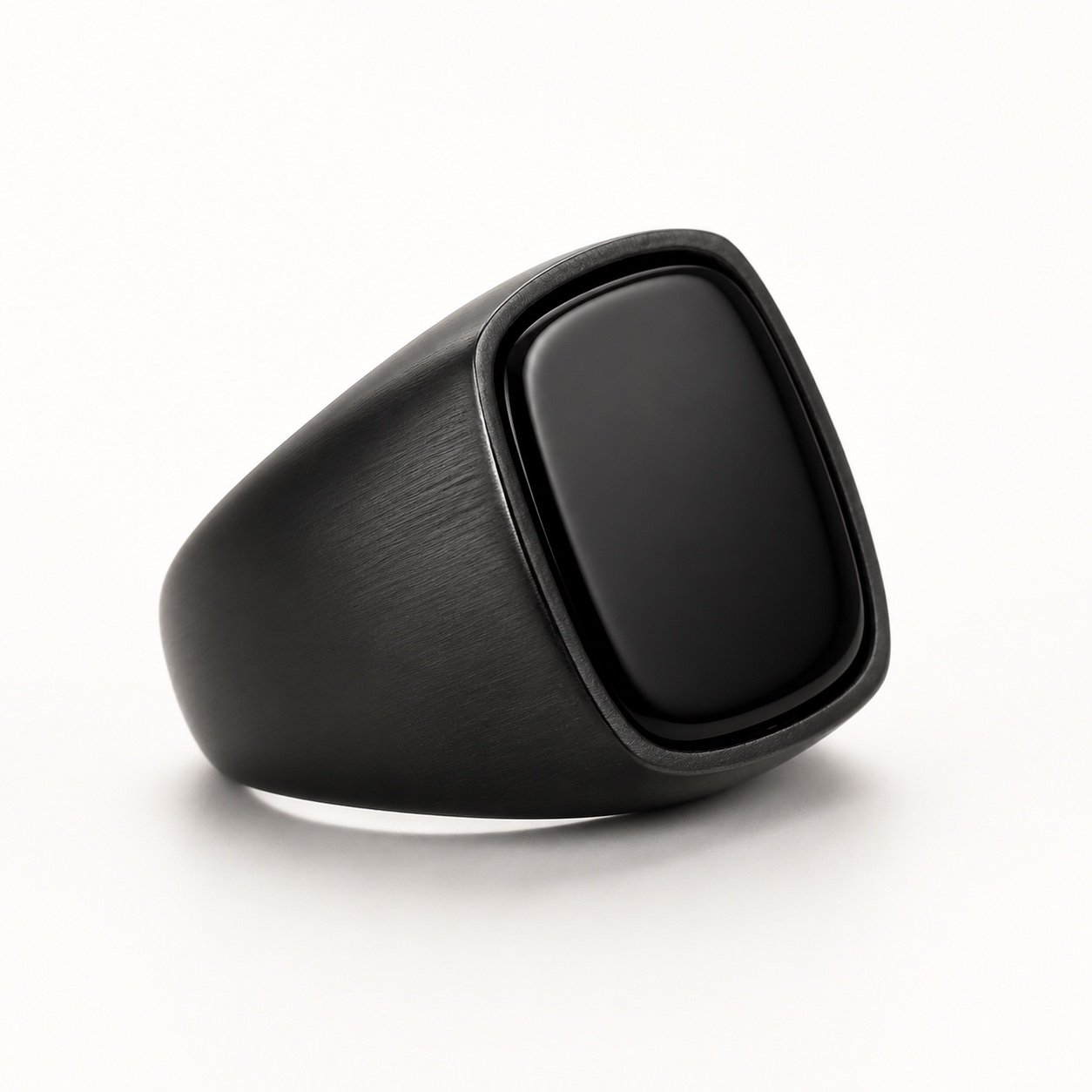 Black Stainless Steel Onyx Signet Ring — product view Black Stainless Steel Onyx Signet Ring — product view