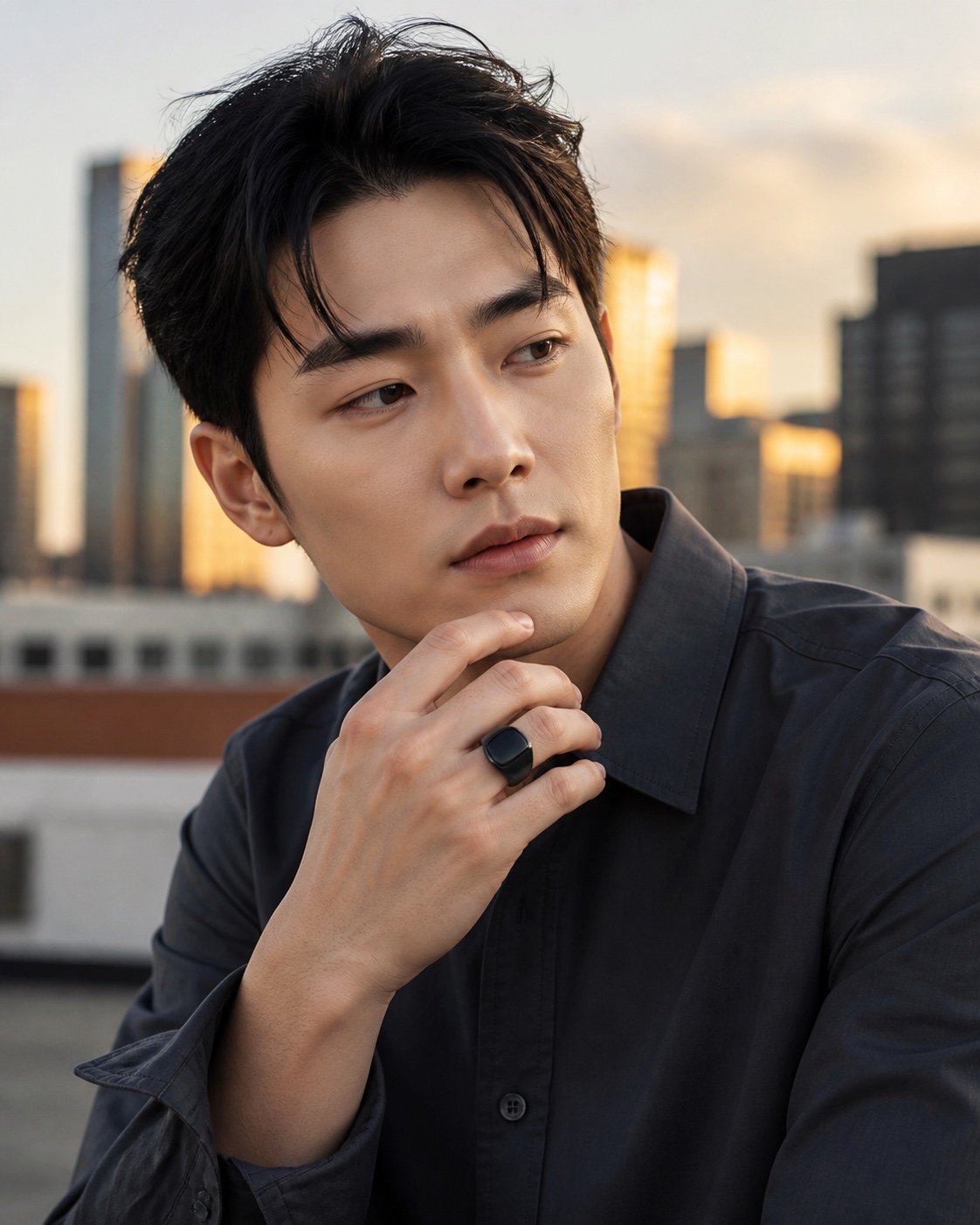 Black Stainless Steel Onyx Signet Ring — styled view Black Stainless Steel Onyx Signet Ring — styled view