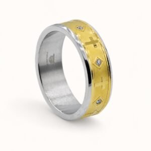 Gold-Accent Cross & CZ Band — product view