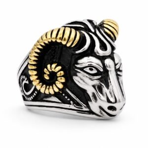 Black, Silver & Gold-Tone Ram Ring — product view