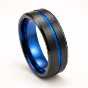 Black & Blue Plated Tungsten Band Ring — product view