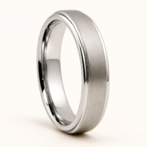 Brushed Silver-Tone Tungsten Band — product view