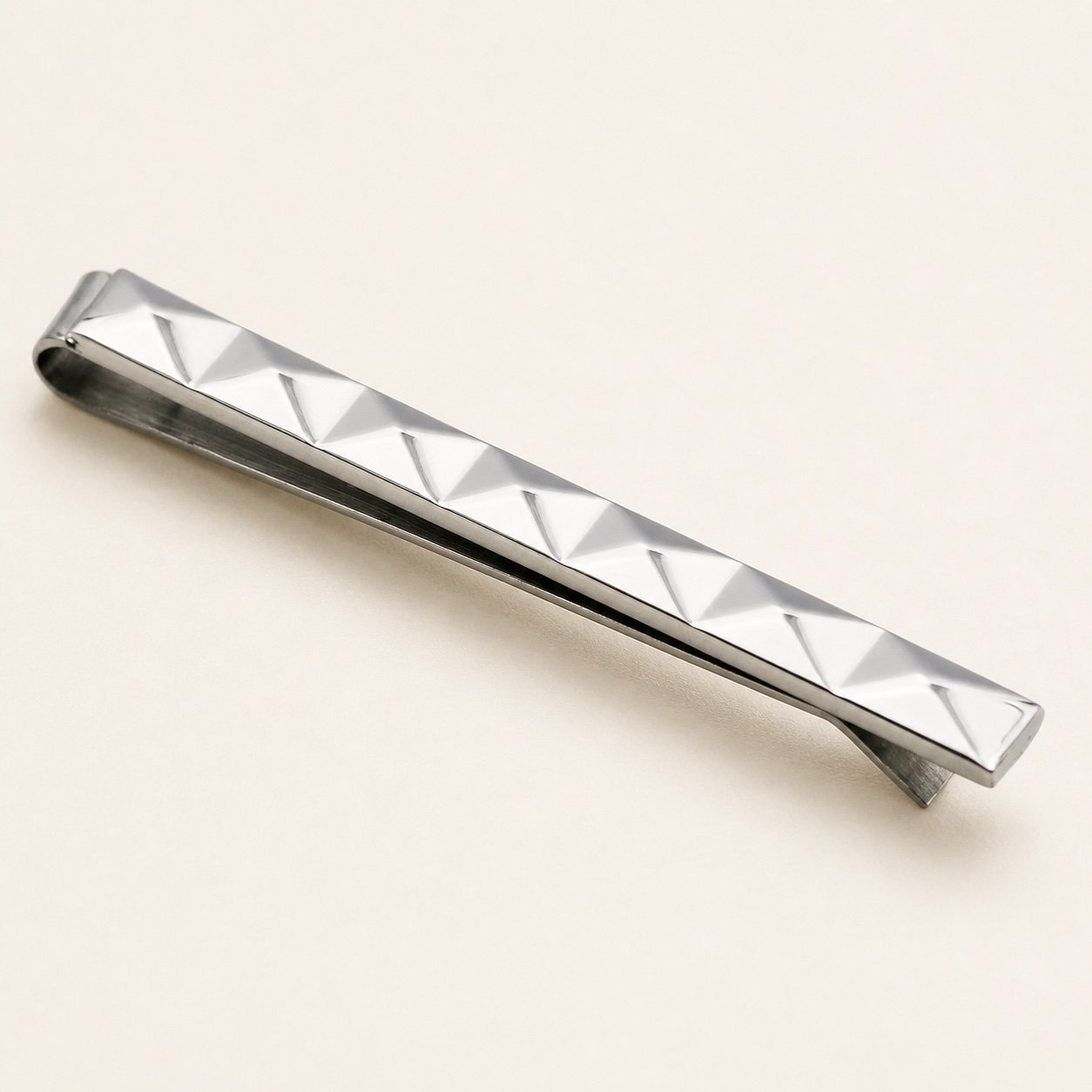 Pyramid Stainless Steel Tie Clip — product view Pyramid Stainless Steel Tie Clip — product view