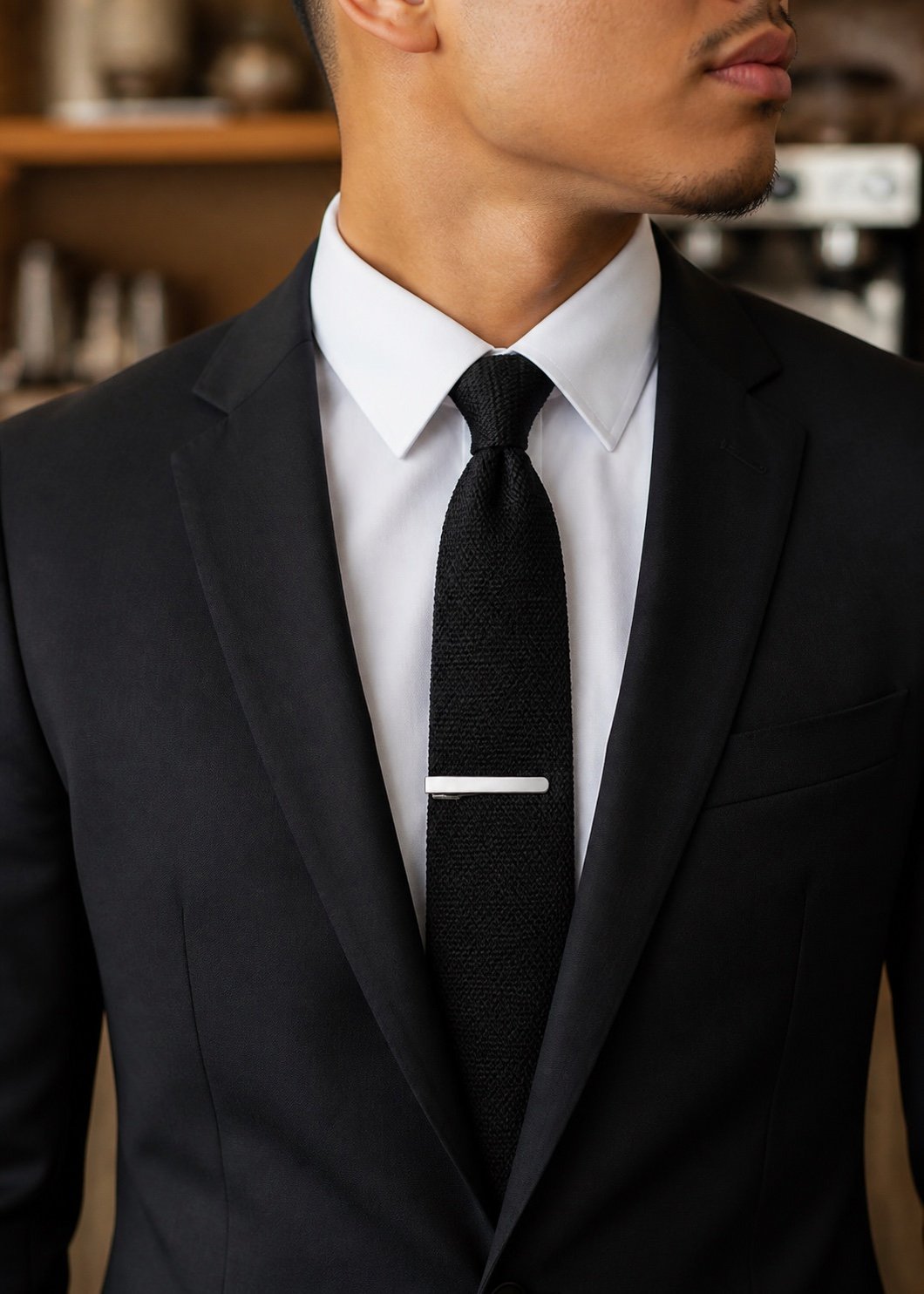 Slim Polished Stainless Steel Tie Clip — detail view Slim Polished Stainless Steel Tie Clip — detail view