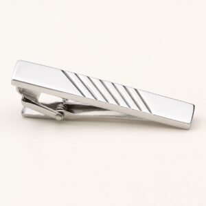 Diagonal-Groove Stainless Steel Tie Clip — product view