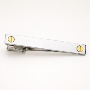 Polished Tie Clip with Gold Screw Accents — product view