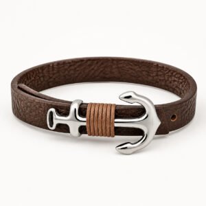 Brown Leather Anchor Wrap Bracelet — packshot