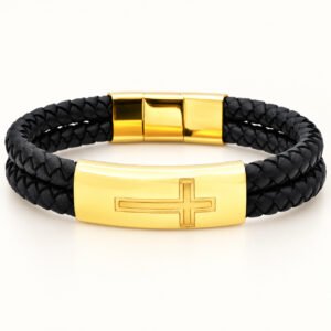 Gold-Tone Cross Double-Strand Leather Bracelet — packshot