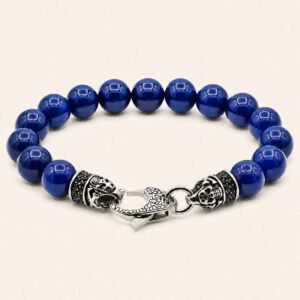 Blue Agate Beaded Bracelet with Black CZ — packshot