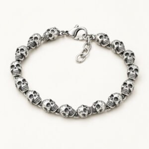 Adjustable Antiqued Stainless Steel Skull-Link Bracelet — packshot